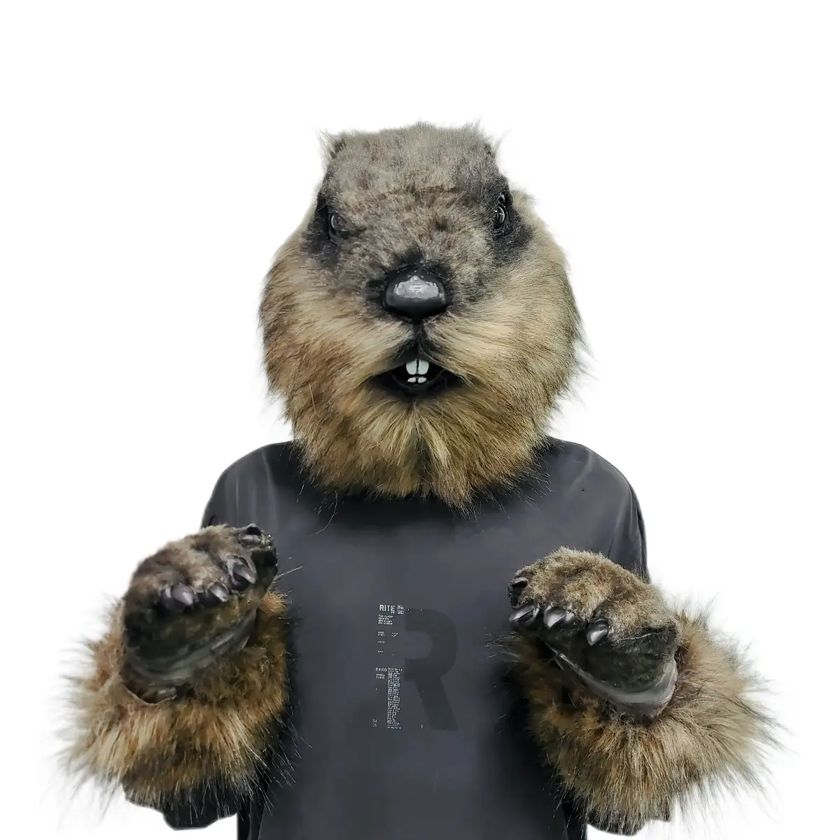 Funny Groundhog Latex Mask Realistic Plush Animal Face Cover with Open Mouth Tongue Out Design Breathable Realistic Texture for Halloween Party Cosplay Stage Show Carnival Video Shoot Decoration for Adult Kids Creative Toy Gift