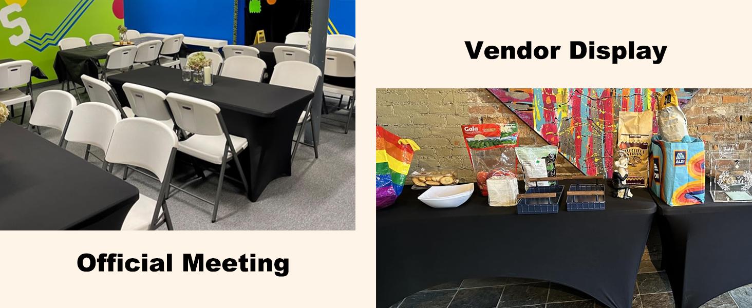 Spandex Table Cover 4 Pack 6FT Black Fitted Tablecloths,Washable Wrinkle Resistant Stretch Table Cloth Rectangle for Vendor Booth Display Items,Supplies for Adults,Wedding Decorations,Banquet