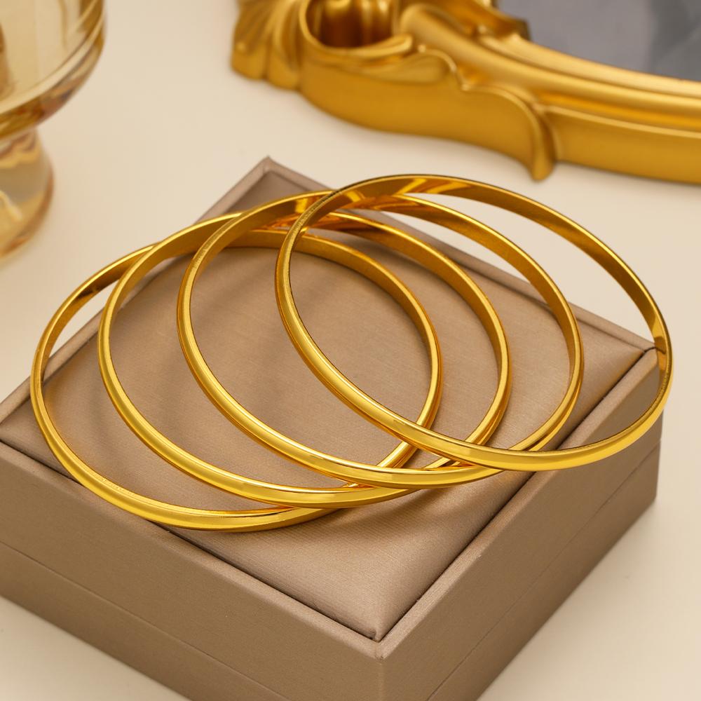 Minimalist Plain Gold Tone Stackable Bangle Set 4pcs Layered Copper Bracelets Quiet Luxury Daily Wear Jewelry Accessories for Women Valentines&birthday Boujee Gifts for gf Mother's Day gift