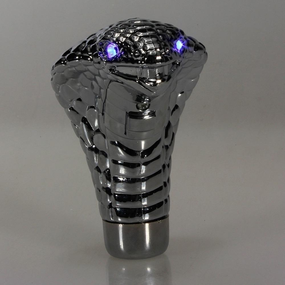 Universal Chrome Snake Gear Shift Knob with LED Eyes, Red & Blue Lighting, Manual Car Shifter for Custom Car Interior