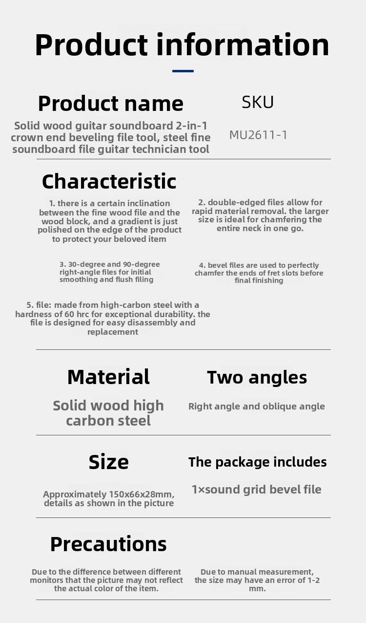Solid Wood Guitar Fret File 2-in-1 Crown End Bevel File Tool Steel Fine Fret File Guitarist's Tool