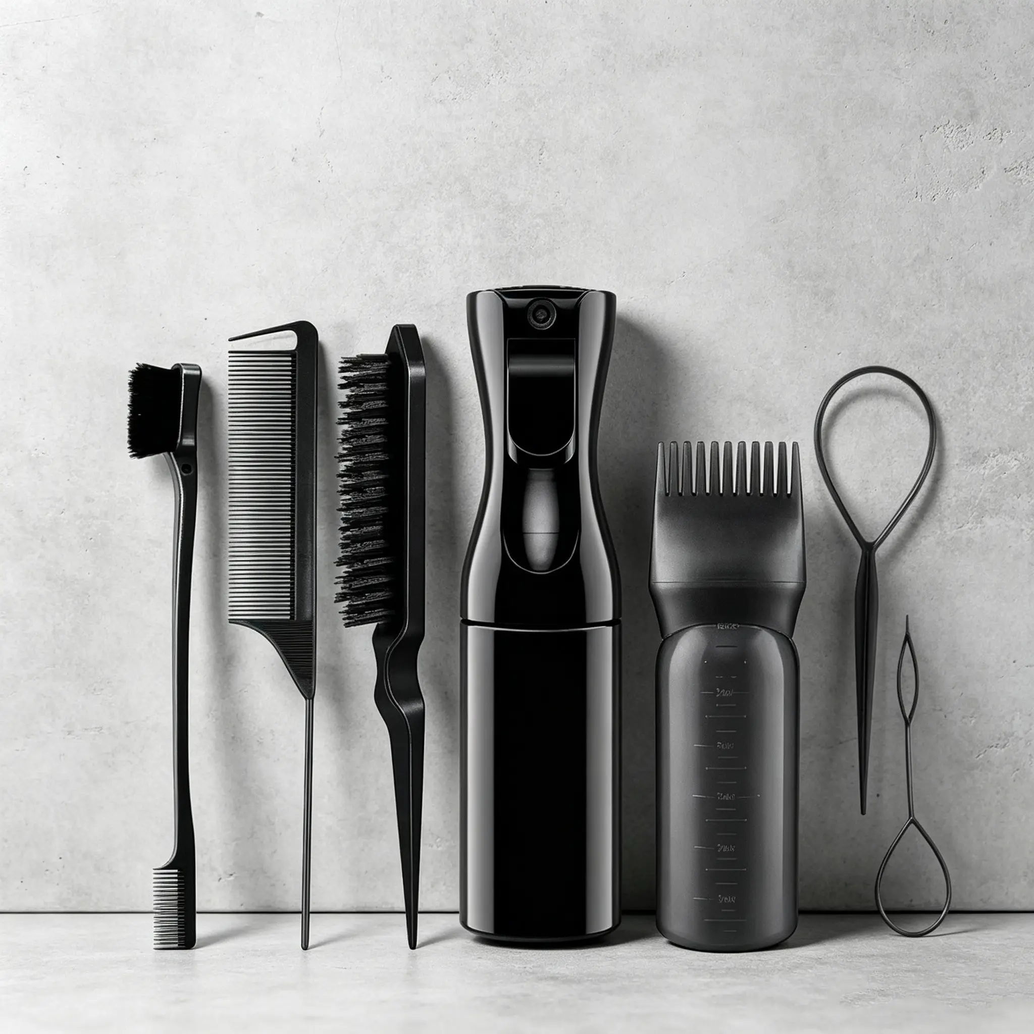 7-Piece Hair Styling Kit with Spray Bottle, Wash Bottle, Tail Comb, Nylon Brush, Edge Control Brush, 2 French Tip Tools, Versatile Hair Styling, Hairdressing Tool Set