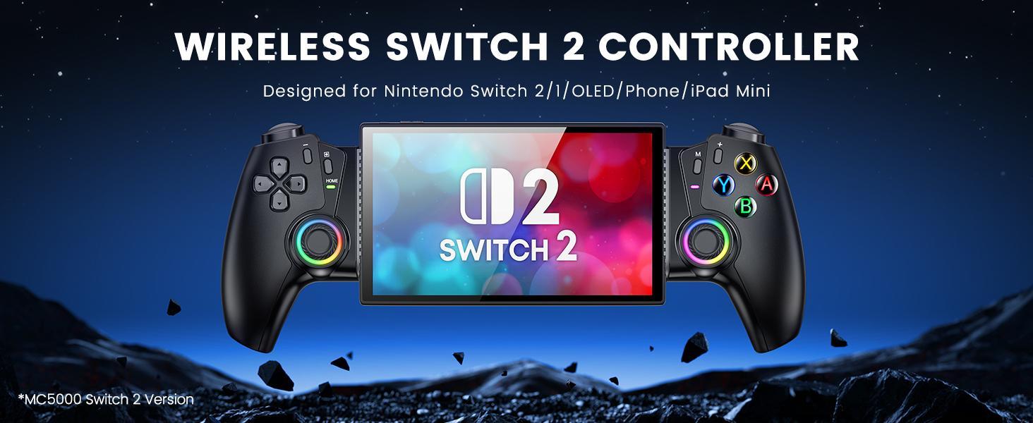 BEBONCOOL Switch/Switch2 Controller Compatible With Nintendo Switch 2/1/OLED With Hall Joystick LED, Wireless One-Piece Handheld Mobile Phone Controller for iPhone Android Support Xbox Cloud, Steam Link, GeForce Now