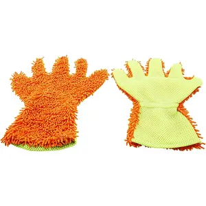 2-Pack Car Wash Mitt Scratch Free, 5-Finger Microfiber Wash Mitts, Car Interior Exterior Cleaning Gloves, Auto Chenille Washing Sponge Kits for Cleaning Wheel Tight Spot(Orange)