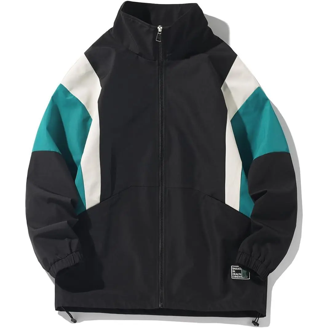Men's Vintage Windbreaker Jacket Color Block Y2K Streetwear | Full Zip Layering Design, Soft Polyester Fabric, Stand Collar Detail, Midweight Casual Outerwear, Unisex Relaxed Fit