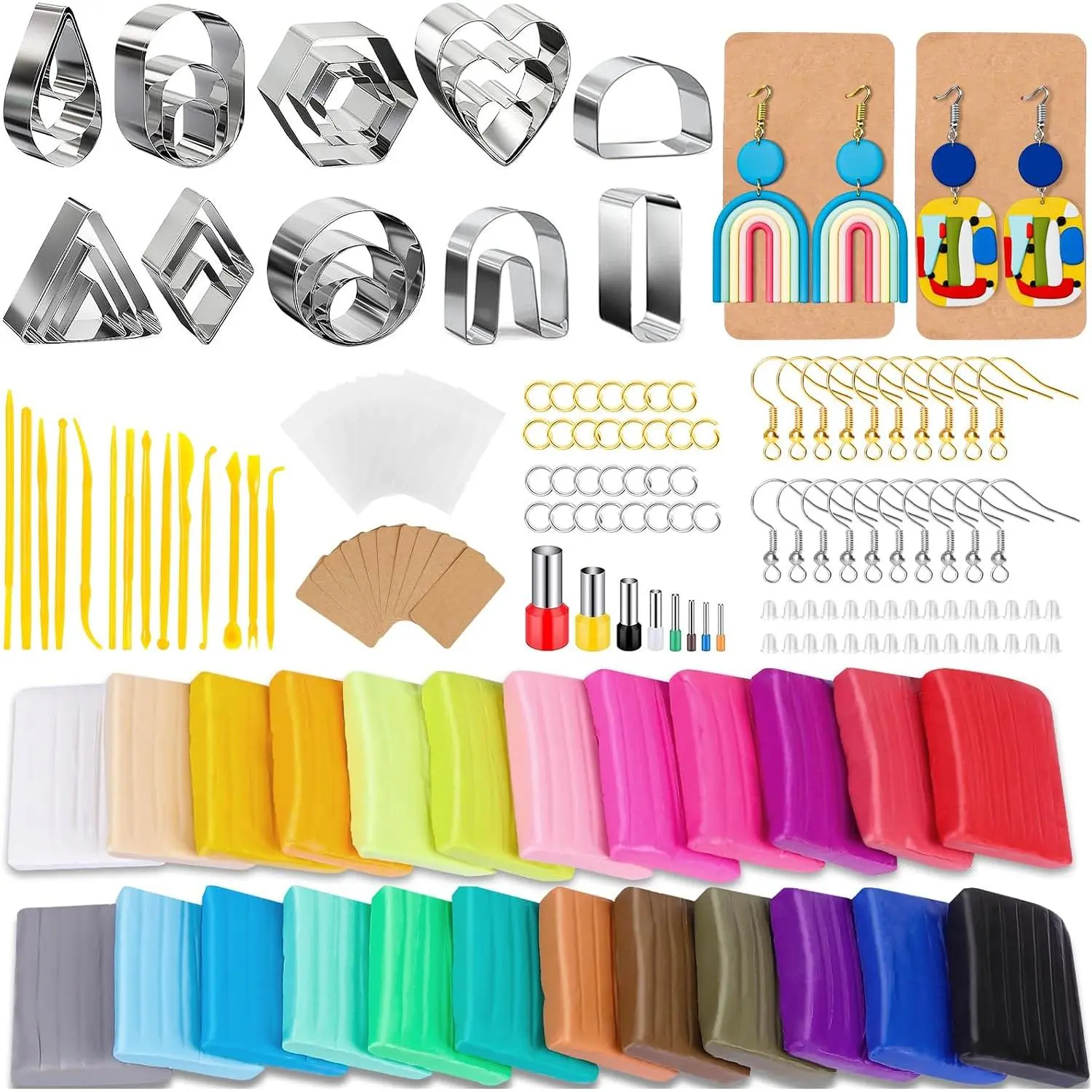Clay Earring Making kit,32 Cutters,24 Clay,30 Hooks&Rings, Box for Teen