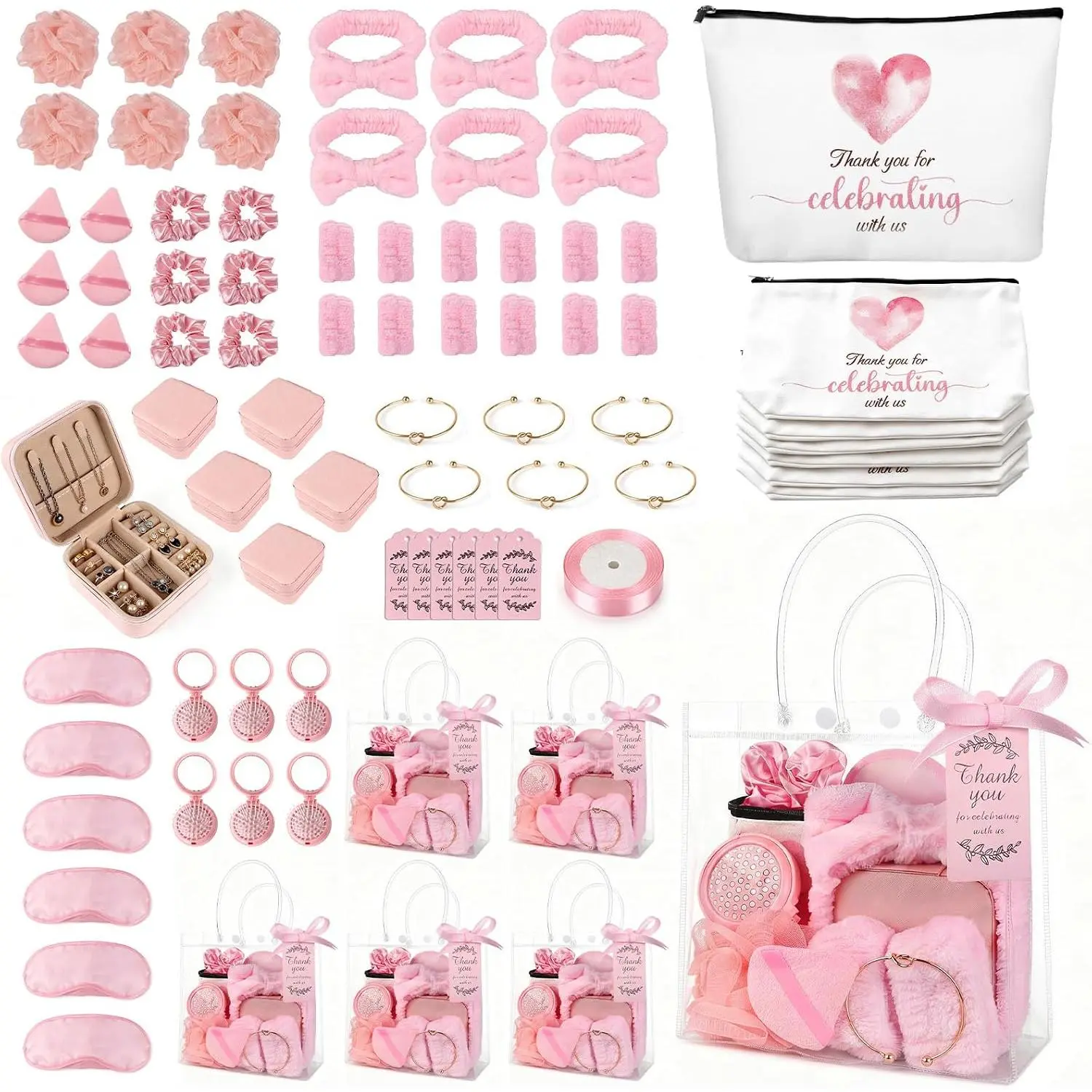 79 count  Shower  Prizes for Winners, -Inspired  Set with "Thank You"-Makeup Bag,  Box, Eye Mask &  Bags for  Shower  Prizes Wedding Bridal Shower Favors ()