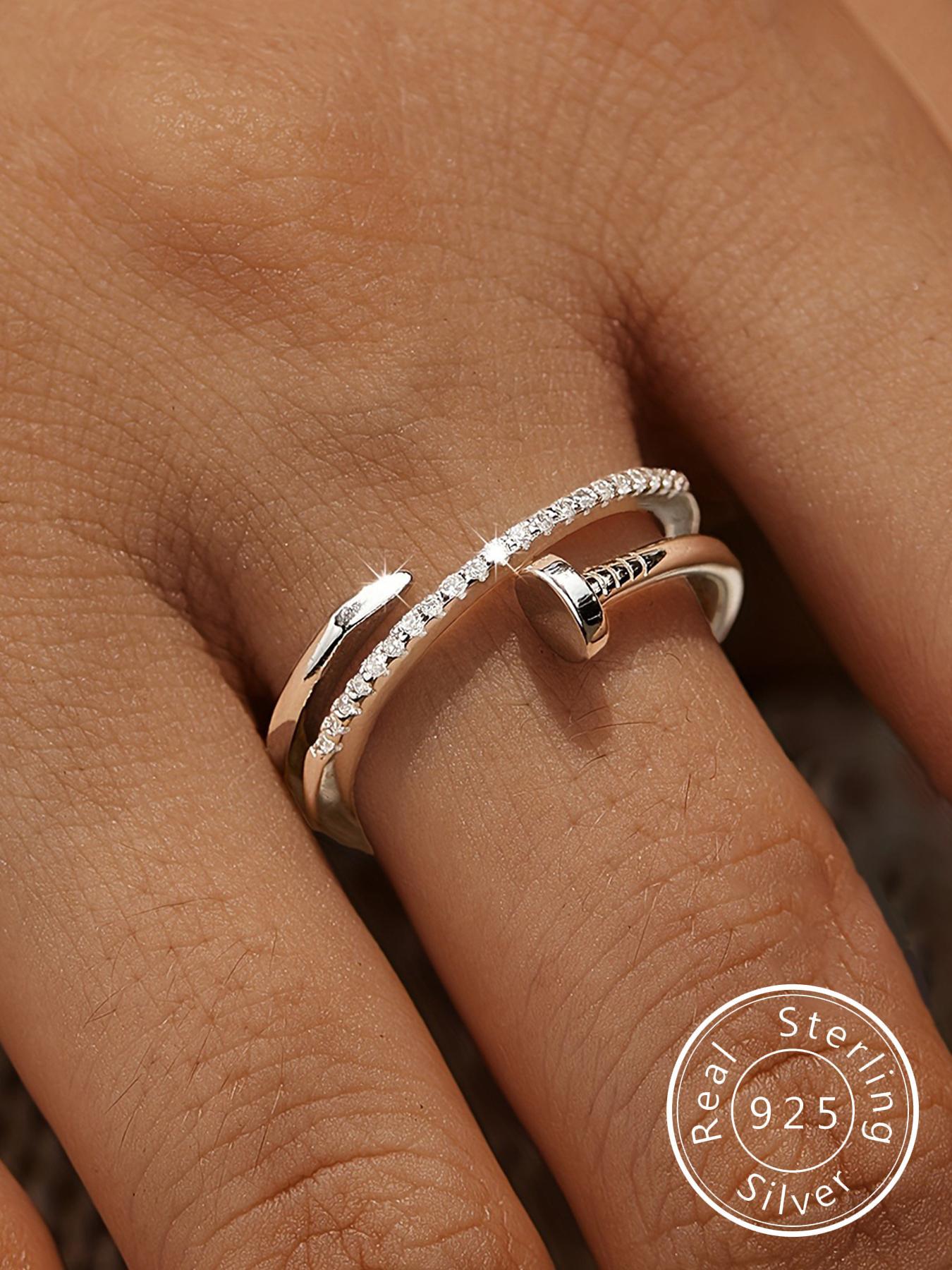 925 Sterling Silver Fashionable Wrap Nail Design Ring, Fashion Jewelry for Party, Daily Clothing Decor, Trendy All-match & Exquisite Jewelry for Birthday Gift, Elegant Everyday Ring, Elegant Casual Ring, Statement Rings