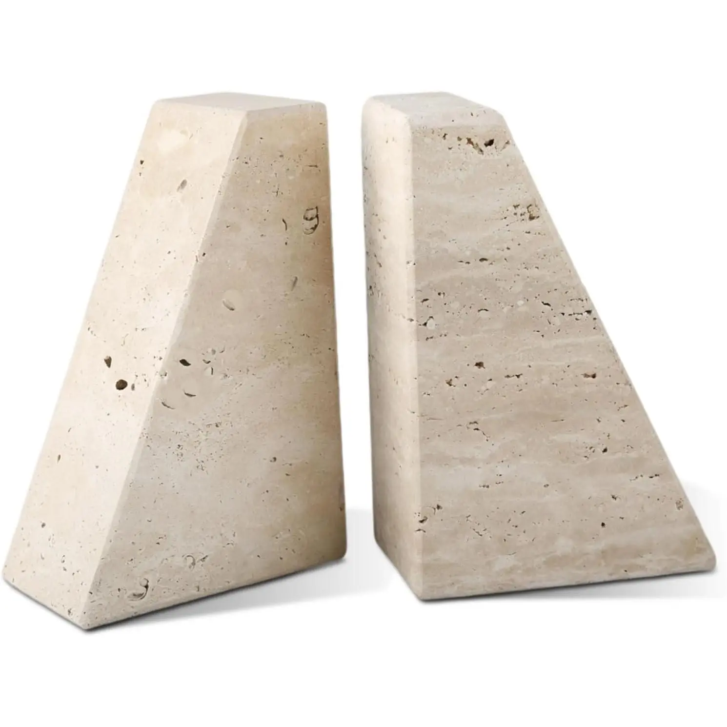 Travertine Bookends for Heavy Books, Marble Decorative Bookends for Shelves, Heavy-Duty Stone Book Ends for Hardback Books & Cookbooks, Unique Book Stopper & Holder, Travertino Italy
