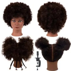 Training head 100% Real Hair Mannequin Head Training Head Cosmetology Doll Head Manikin Practice Head Hairdresser with Free Clamp Holder Female (10 inches afro hair )