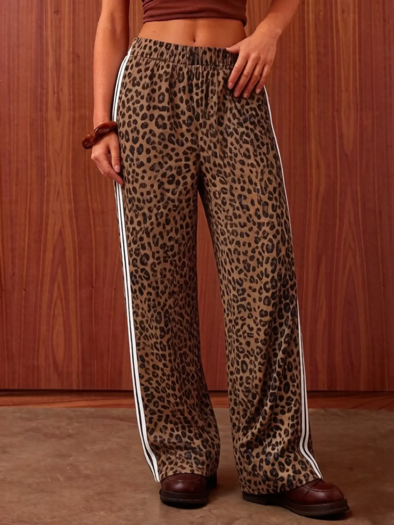 Women Printed Wide Leg Pants, Elastic High Waist Side Stripe Loose Trousers, Casual Polka Dot Leopard Pattern Palazzo Pants, Soft Lightweight Relaxed Fit Streetwear, Trendy Daily Going Out Vacation Lounge Pants for Ladies, Multiple Prints Available