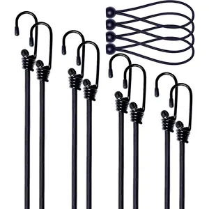 Bungee Cords with Hooks 8pcs Assorted Size Bungee Cords + 4pcs 6" Ball Bungee Cords No Irritating Odor Black for Cargo Camping Outdoor Tent