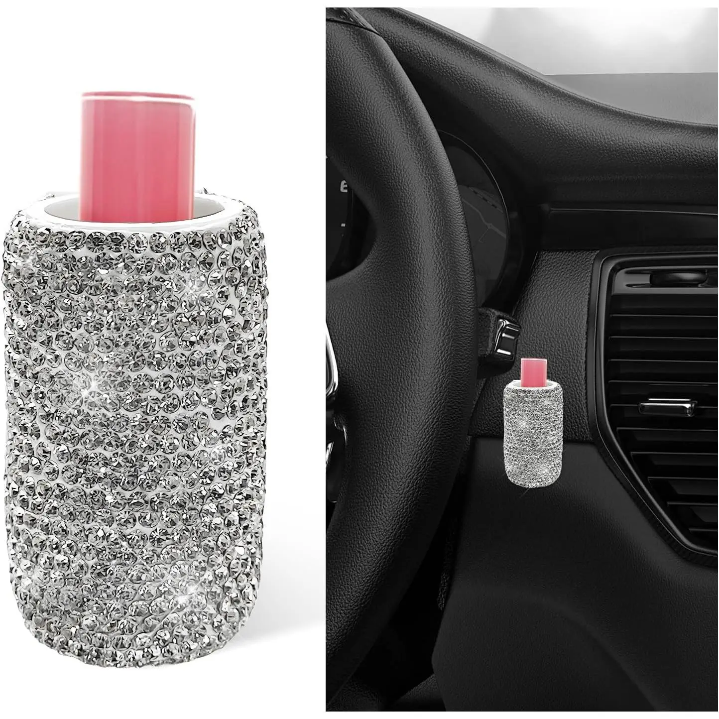 Upright   Holder, Bling  Adhesive  Lip Balm Holder, No Melt Upright Insulating Lipstick Organizer for , Sparkling Rhinestone Auto Interior Accessories (White)