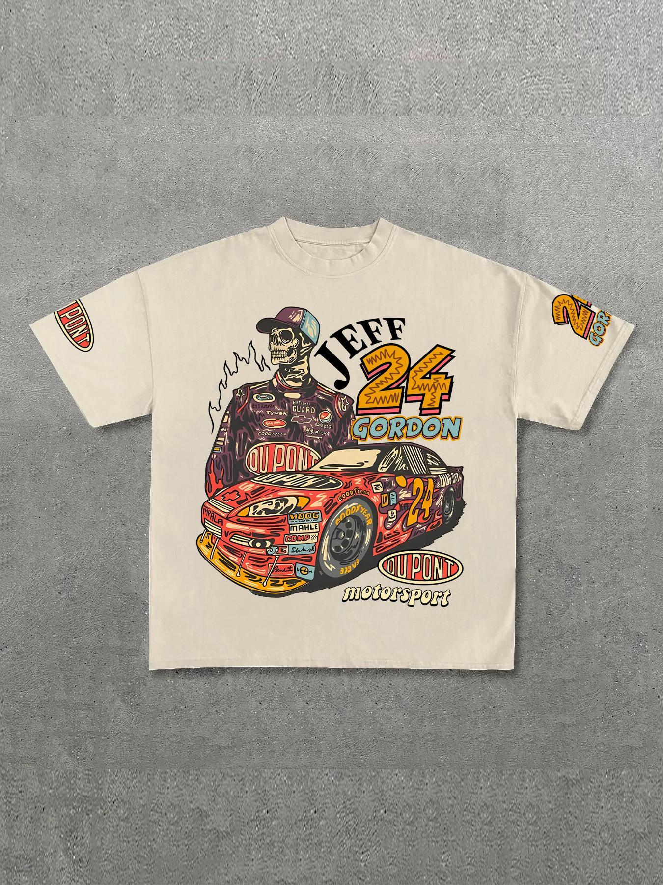 Men's Cartoon Graphic Print Round Neck Tee, Loose Casual Drop Shoulder Short Sleeve T-shirt, Men's Summer Top for Daily Wear