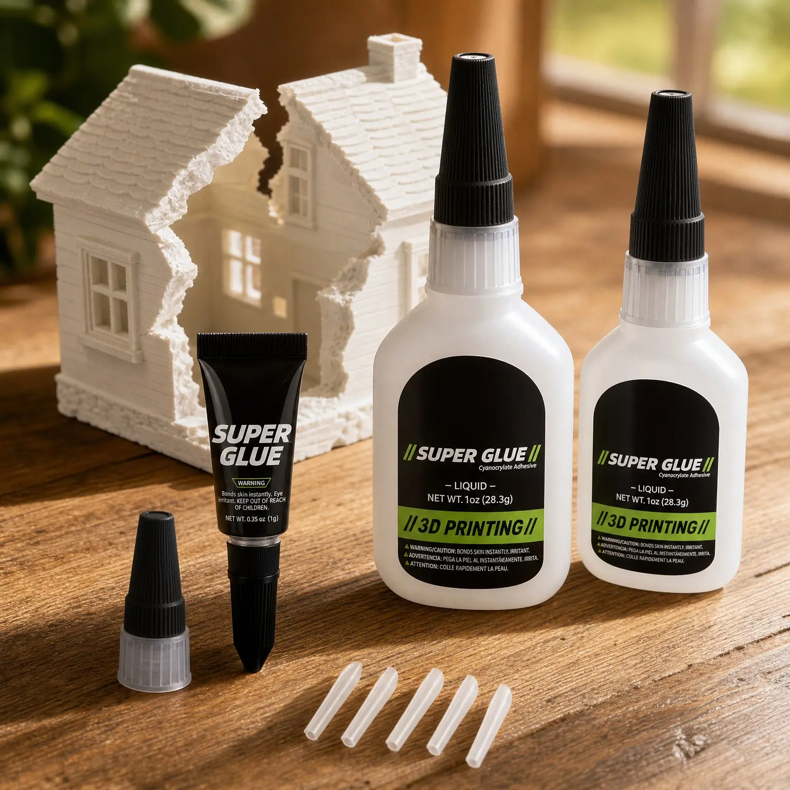 3D Printing Super CA Glue 1oz + 1g Kit, Quick-Fix Clear Cyanoacrylate Adhesive for PLA ABS PETG TPU, High Strength Instant Bond for DIY Crafts, Hobby Models & Vertical Surfaces