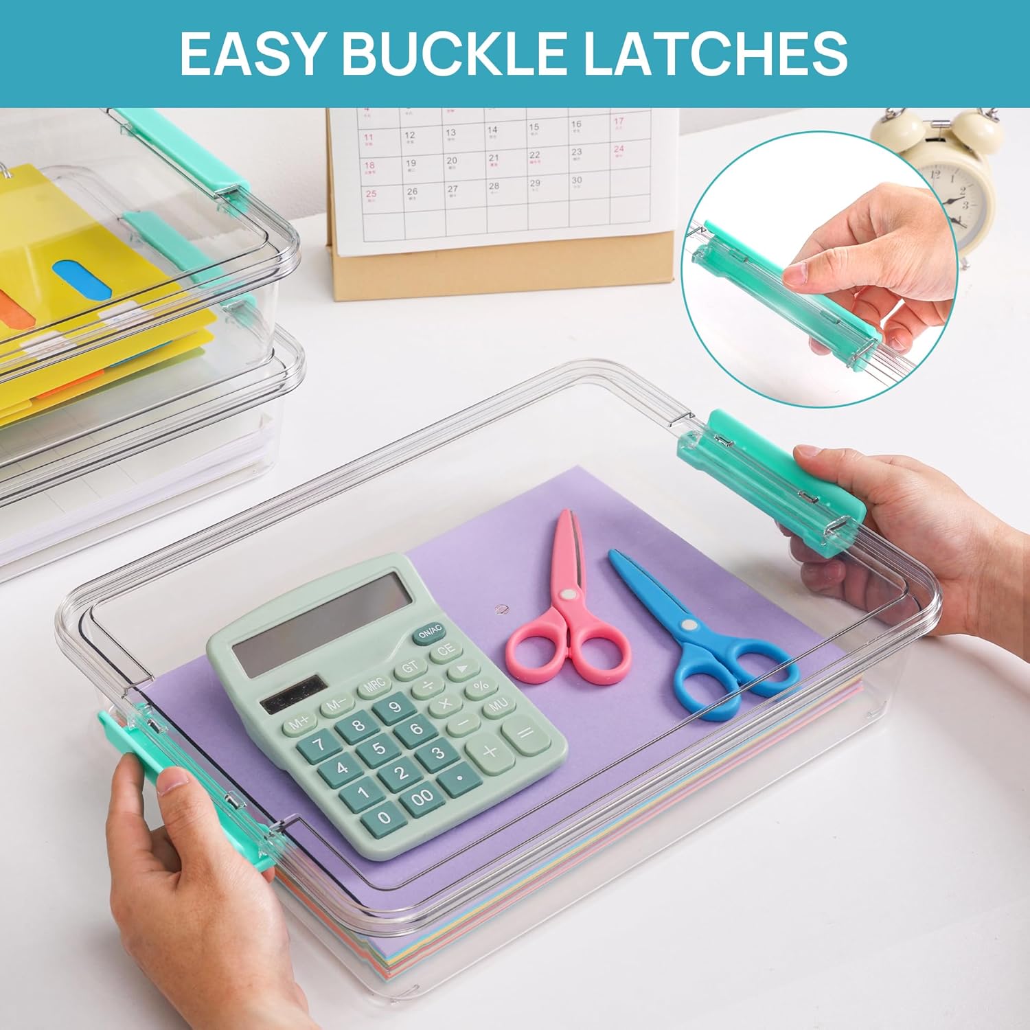 6 Qt Plastic Storage Bins with Lids, Clear Sensory Bins, Arts Crafts Organizers and Storage, Stackable Containers for Home Office and School Supplies, 4 Pack