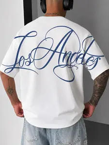 Men's American Script Letter Short Sleeve T-Shirt, Loose Fit Fashion Top, Summer Daily Casual Wear, Comfortable and Stylish