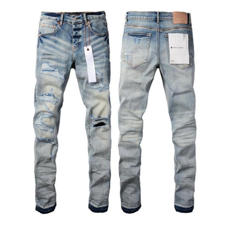 New Fashion Purple jeans man with distressed hole patches Fashion Repair Low Rise Skinny Denim pants 28-40 size Black Casual Fabric Menswear Trouser Streetwear Beige Pocket Plain sweatpantsmen  Ripped Straight Leg 9003