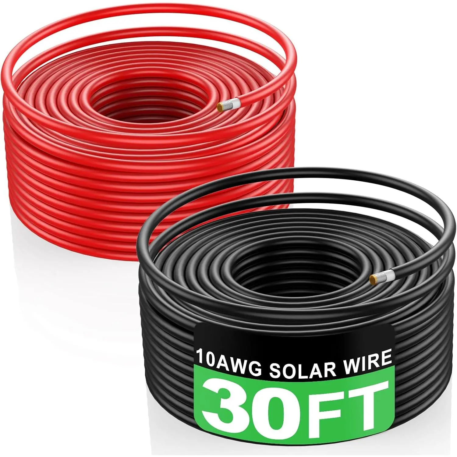 10AWG Gauge Tinned Copper Outdoor Wire - 2-Pack 30FT Cable for Solar Power Systems, PV Panel Accessories