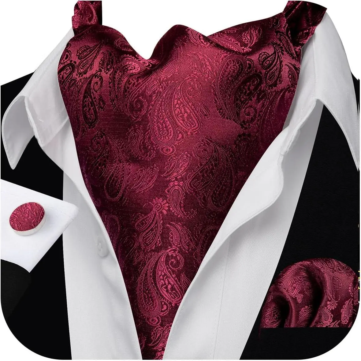 Ascot Ties Cravat Tie Men Paisley Plaid Scarf Self Tie Pocket Square Cufflinks Set Wedding Party