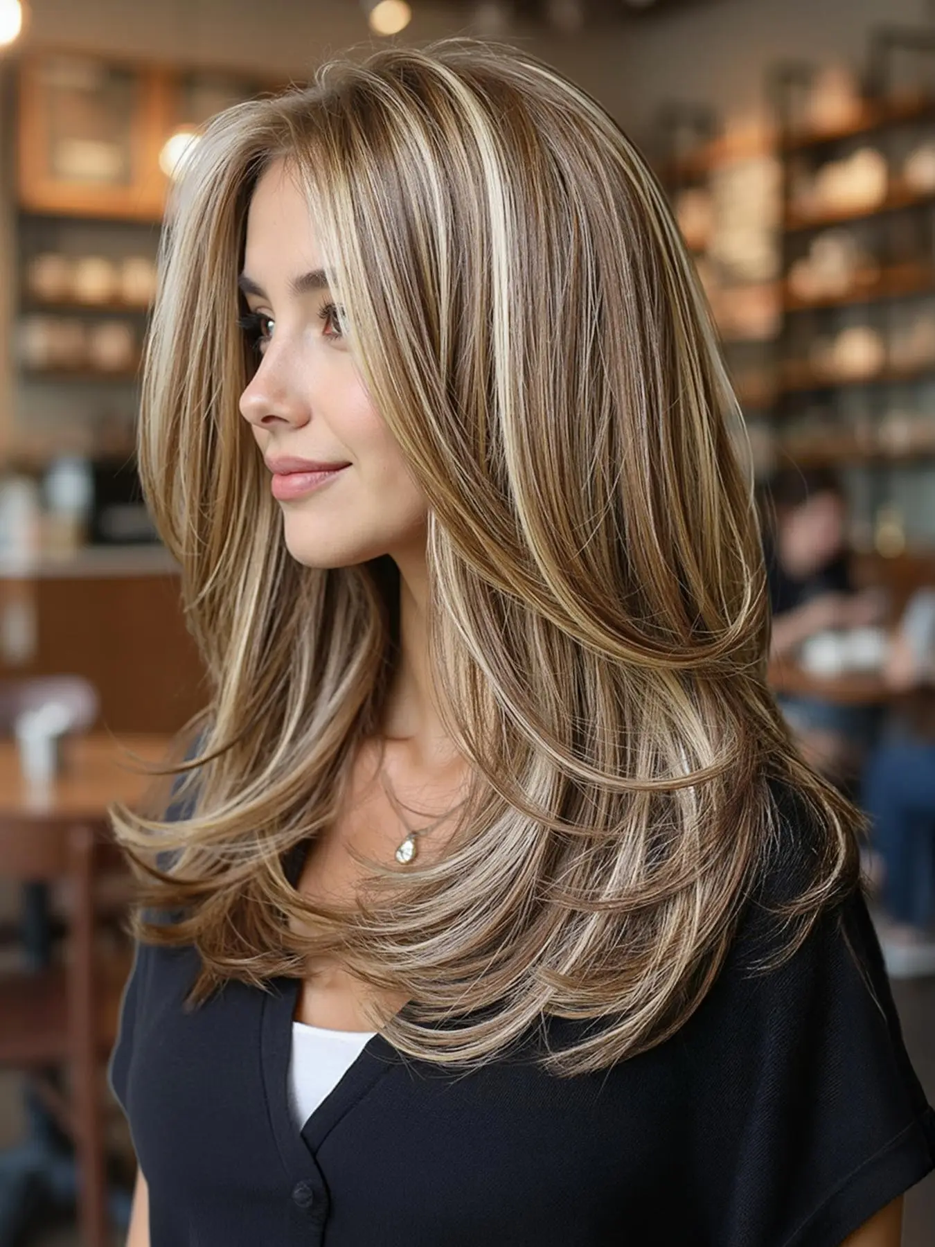 Topshe 18-Inch Mono6.5*5.5 High-Definition Lace Front Wig, Straight Hair Wig, Layered Highlights, Straight Medium Length, Suitable for All Occasions