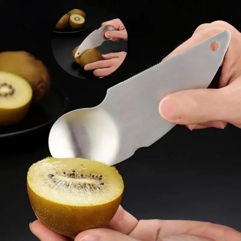 304 Food Grade Stainless Steel Multifunctional Tool - Serrated Edge Spoon for Peeling Kiwi, Cutting Avocado Meat, Kitchen Utensil Gadget