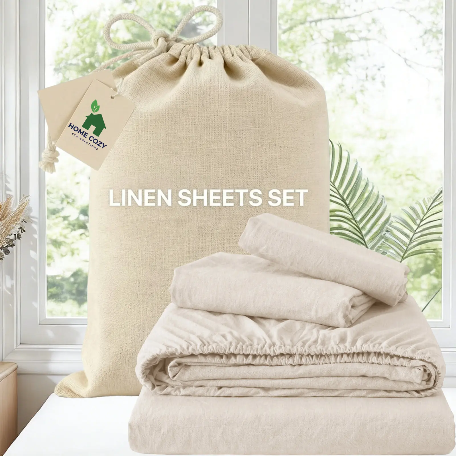 OS OMYSTYLE  French Linen Sheets Set,Breathable & Cooling Bedding for Hot Sleepers, Anti Tear, Durable, 4PC with Deep Pocket, Easy Care & Machine Washable