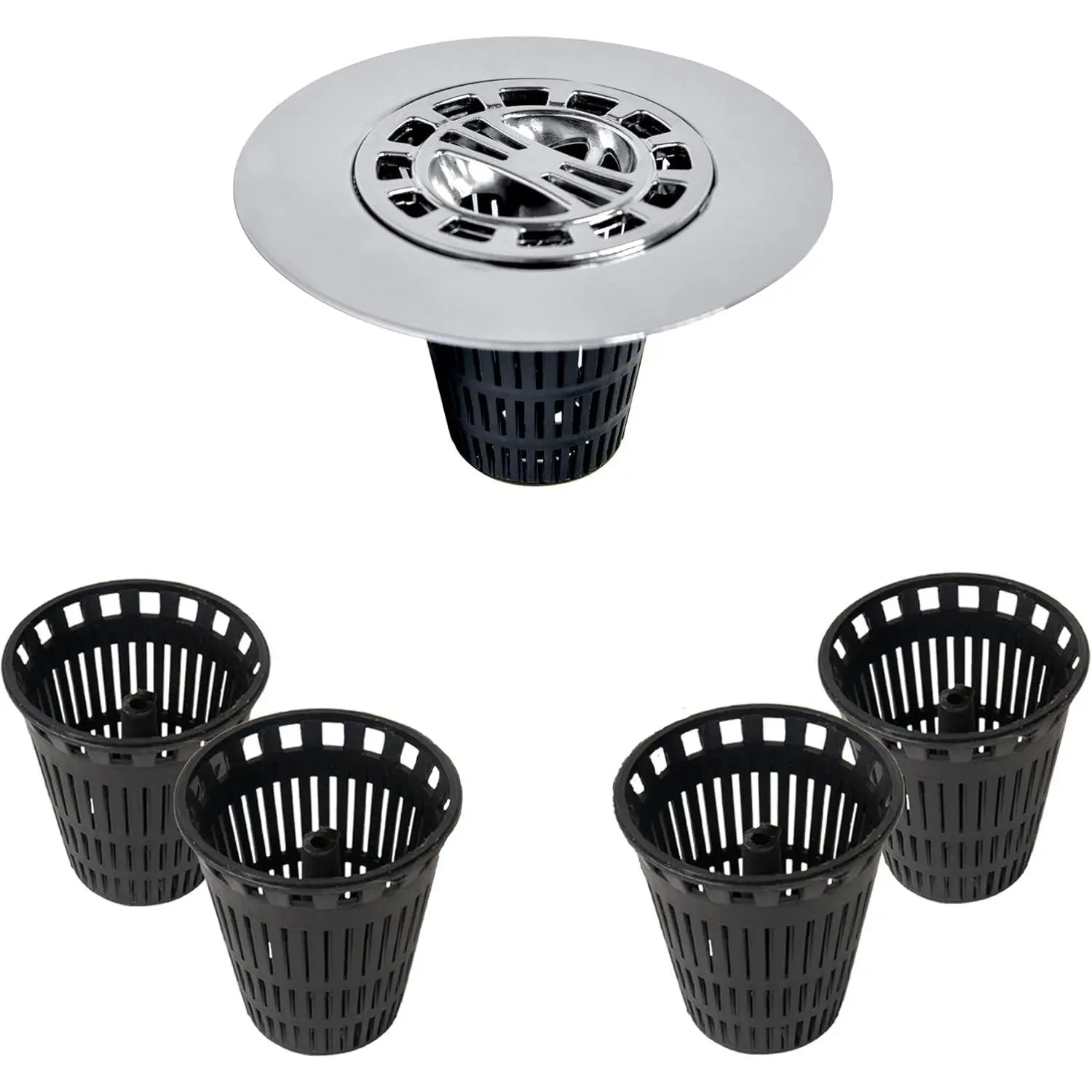 10529P Chrome Shower Drain Hair Catcher for Stand-Alone Shower, 3-inch Shower Drain Hair Trap, Includes 5 Replacement Baskets, Shower Strainer