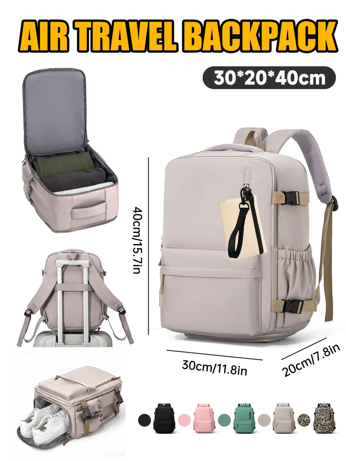 Ryanair Cabin Bag & Easyjet Carry on Travel Backpack, Flight Approved, Shoe Pocket, Laptop Compartment, 40x30x20cm, 15.6 Inch Devices, Vacation Gift
