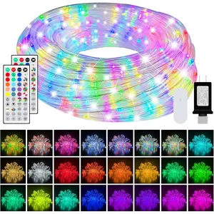 50ft LED Rope Lights for Outside 25 Colors IP68 Waterproof Dimmable Warm White RGB Outdoor String Lights Red White Blue for Memorial Day Patriotic Decorations Fairy Lights for Indoor Bedroom