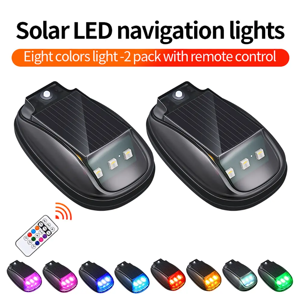 RGB Solar Powered LED Strobe Light Bar Remote Control, Roof Mount Warning Anti-Collision Pilot Light for Car Truck SUV