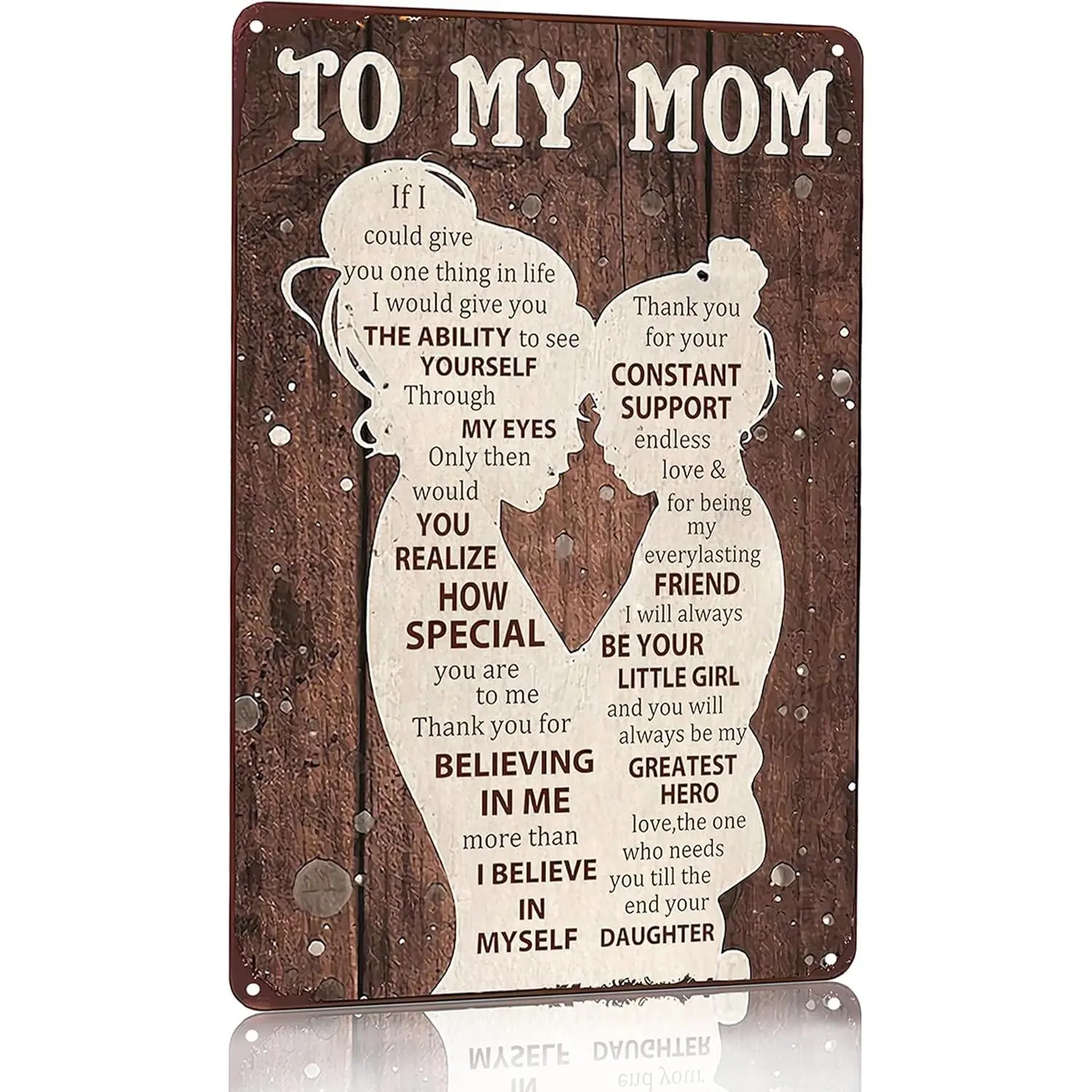 Mom Gift from Daughter Heartfelt I Love You Sign for Home Kitchen Bedroom Office Decor 8x12 Inch Rustic Wooden Plaque Wall Art Christmas Birthday Present for Mom