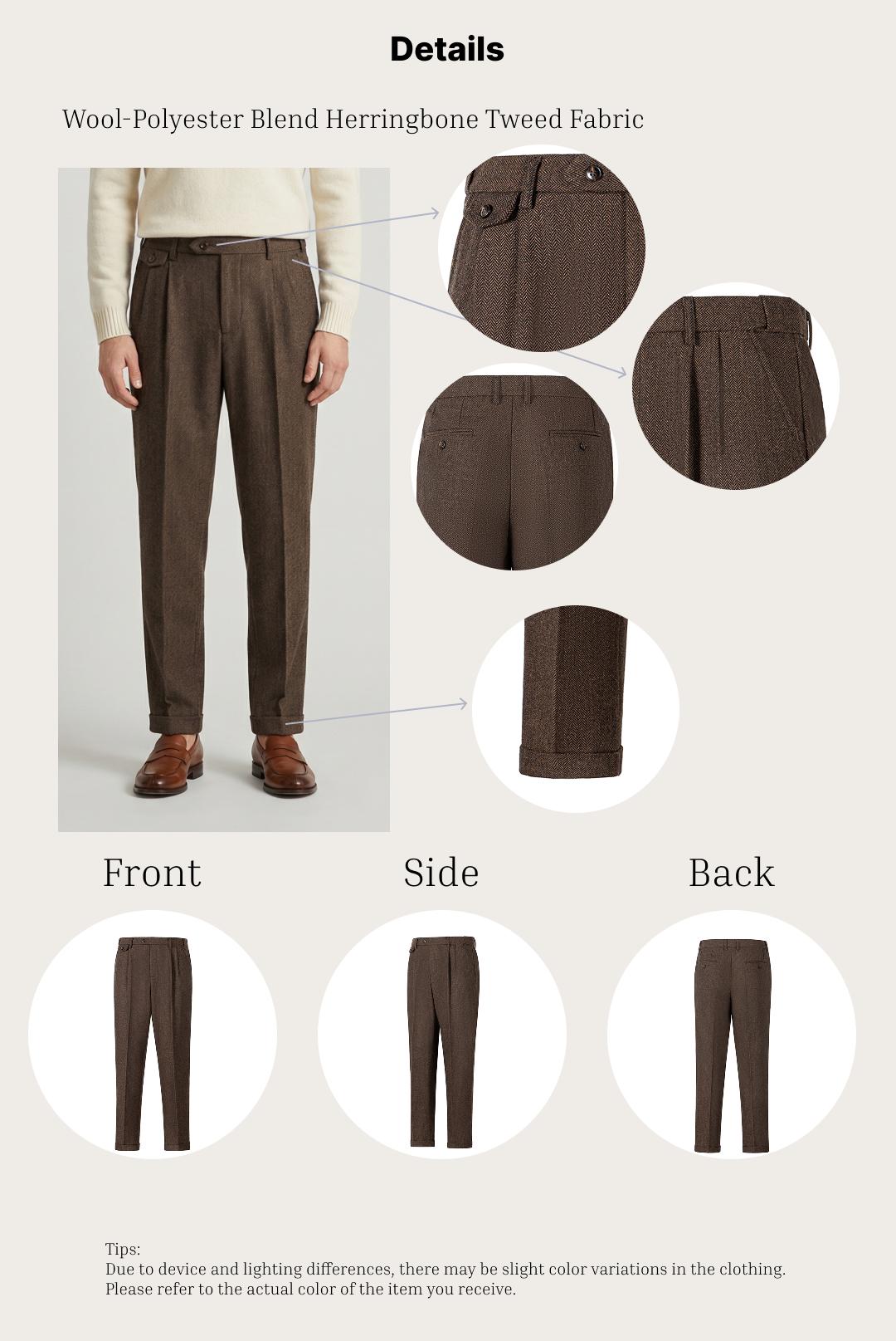 Men's Rtero Herringbone Tweed Polyester Blend Dress Pants: Elevate Formal & Smart-Casual Styles for Business, Weddings & Daily Polished Looks