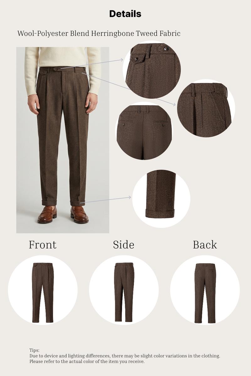 Men's Rtero Herringbone Tweed Wool-Polyester Blend Dress Pants: Elevate Formal & Smart-Casual Styles for Business, Weddings & Daily Polished Looks Men's Rtero Herringbone Tweed Wool-Polyester Blend Dress Pants: Elevate Formal & Smart-Casual Styles for Business, Weddings & Daily Polished Looks