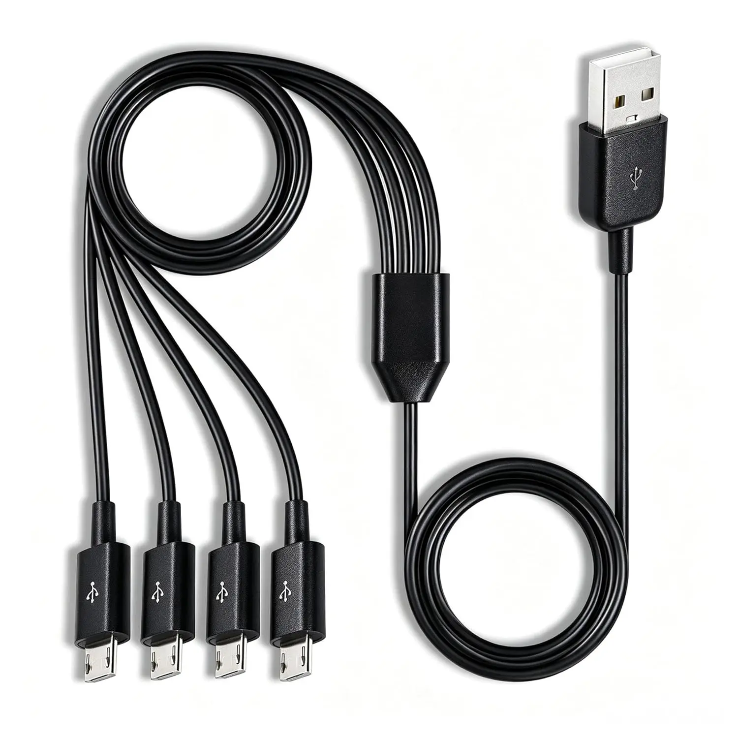 USB Splitter , 4-in-1 Multi  USB  Cord, USBMicro Wire Lead Type A Male to 4 MicroUSB Male Adapter  for Data Sync/Charge (1.64ft, Black)