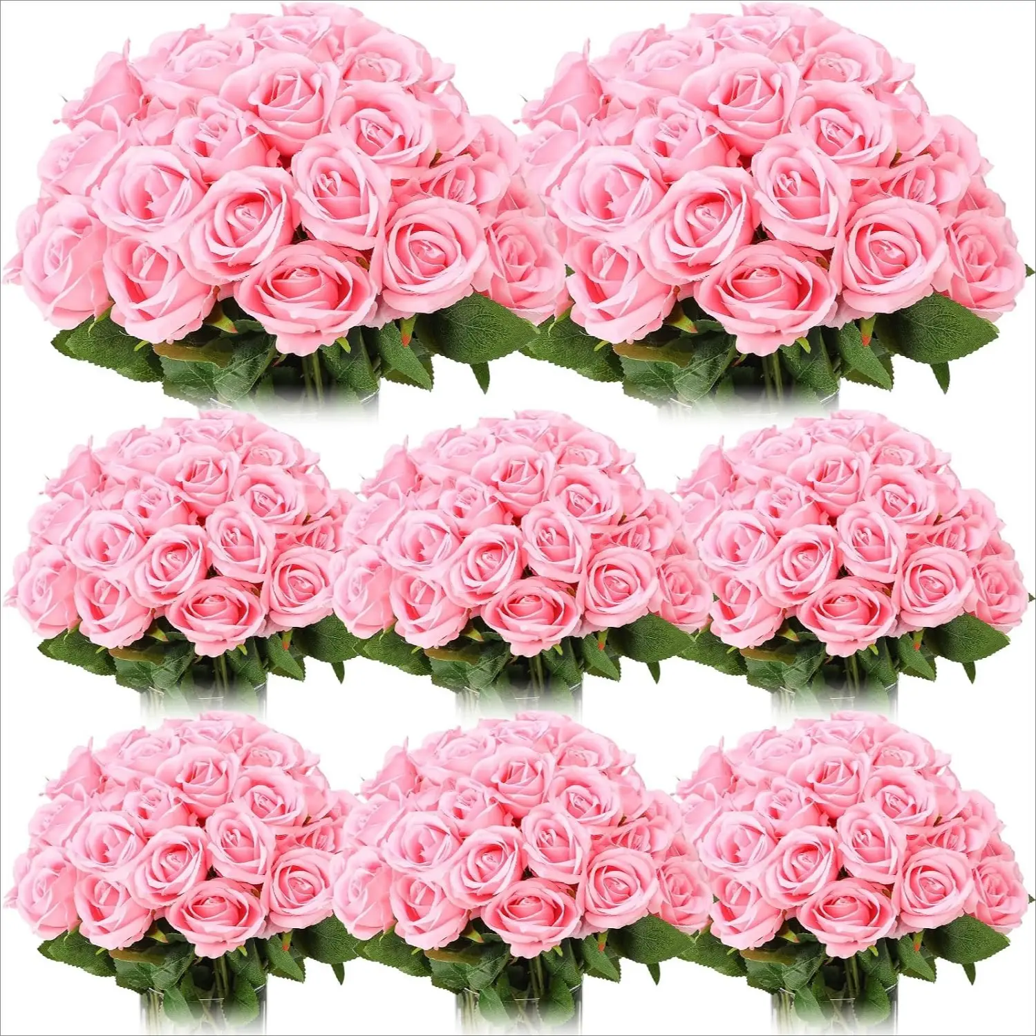 96 Pcs Pink Cut Long Stem Artificial Roses Bulk Bouquet - Home Decor, Wedding Table Centerpieces, Party Supplies