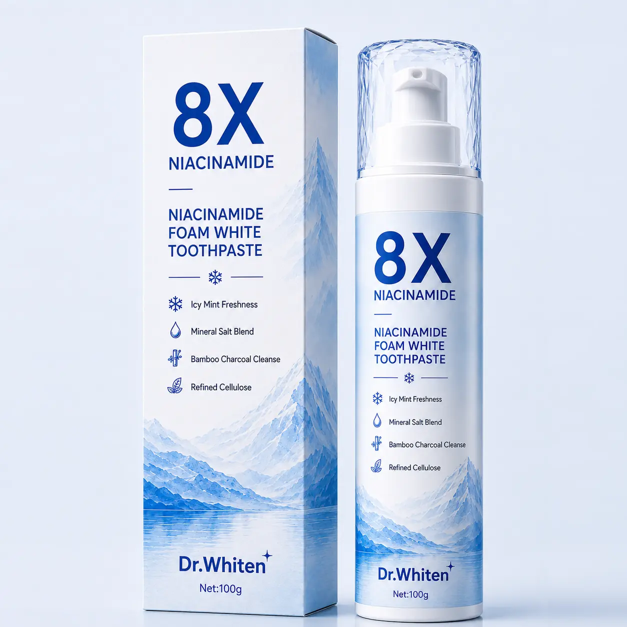 Niacinamide Foaming Whitening Toothpaste, 8X - Fresh Breath Stain Removal Gentle Teeth Cleaning 100g