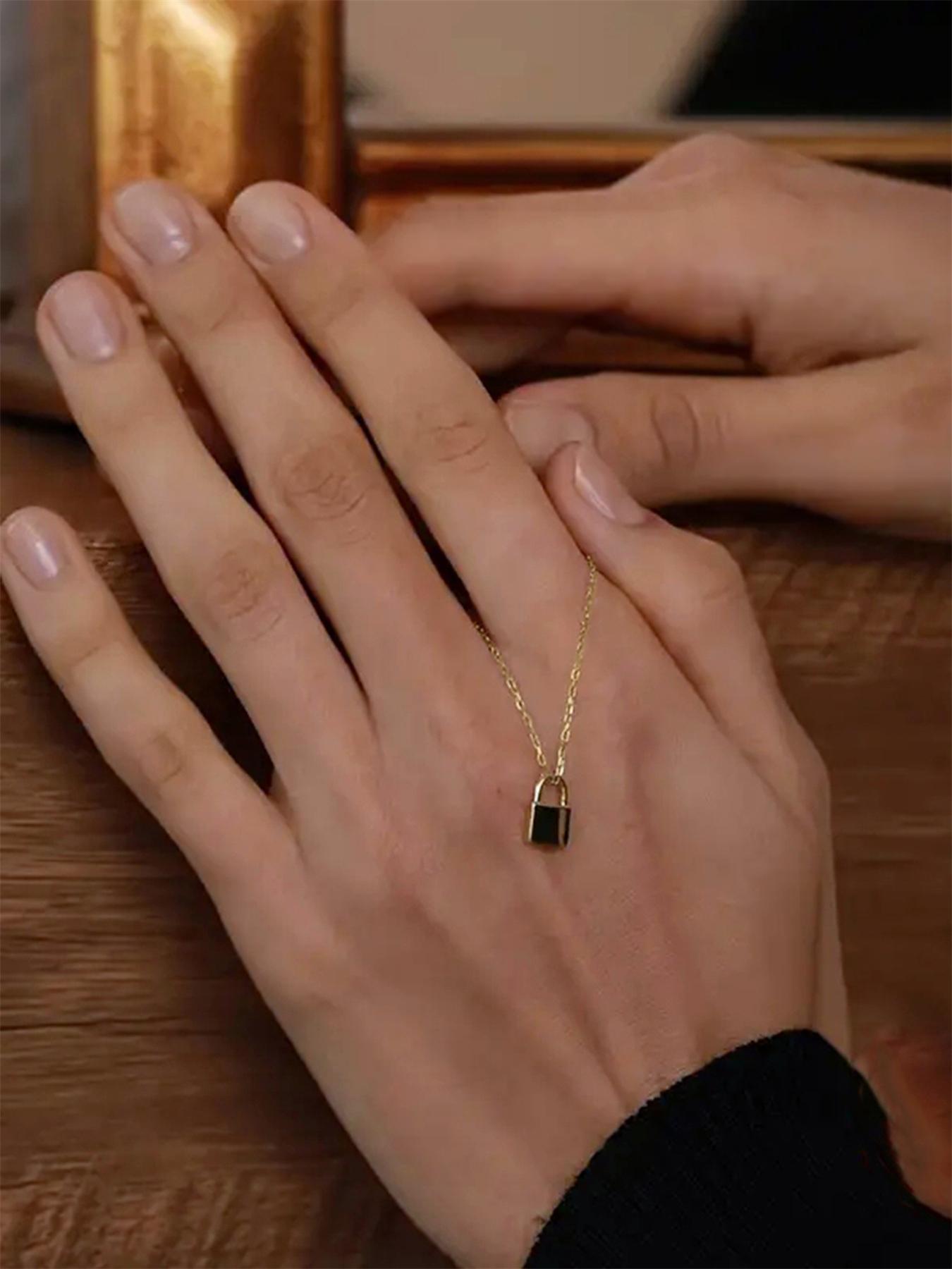 925 Sterling Silver Lock Design Pendant Necklace for Women, Dainty Necklace, Minimalist Chain Necklace, Fashion Jewelry for Party, Daily Clothing Decor, Trendy All-match & Exquisite Jewelry for Birthday Gift