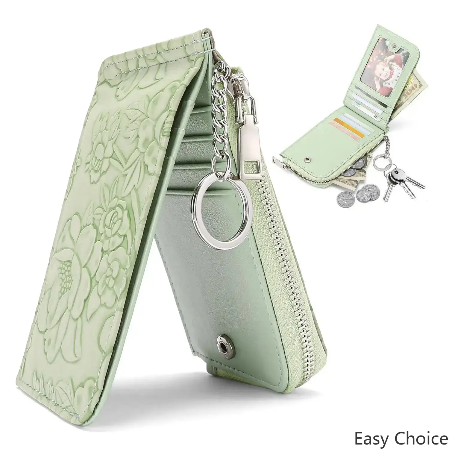 Slim Leather Wallet for Women, Minimalist RFID Blocking Card Holder with Wristlet Strap & Zipper Pocket, Multi Card Slots Organizer, Daily Casual Accessory, Ideal Holiday Gift