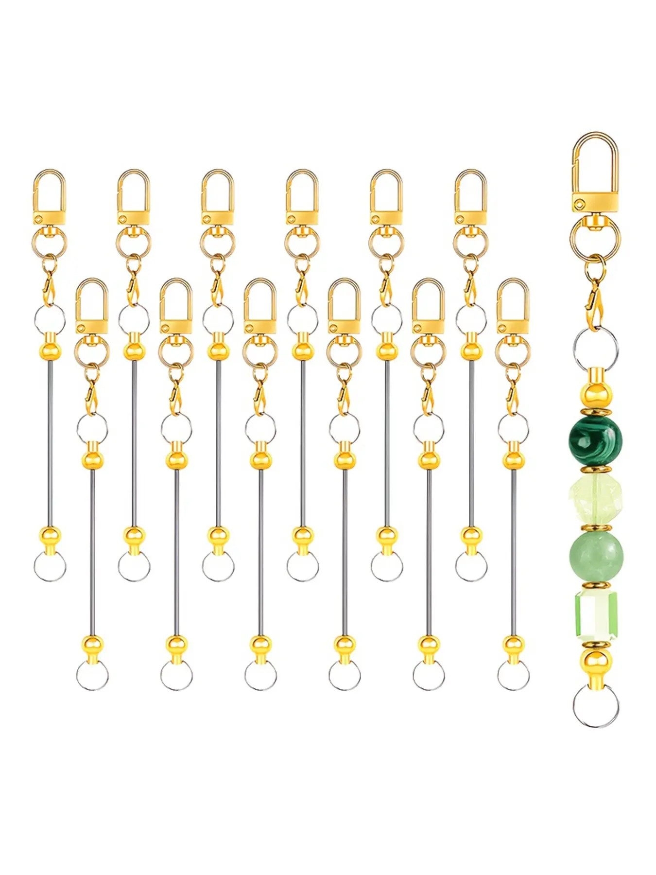 12Pcs Beadable Key Bars Party Key Ring Gift Kit, DIY Beaded Keychain Bar Set, Backpack Charms, Keychain for Bags & Handmade Key Ring Accessories for Holiday Party Favors