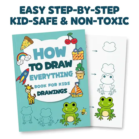 [Safe & Non-Toxic] How to Draw Everything Book for Kids, 32-Page Easy Step-by-Step Drawing Guide, Toddler Art Activity & Gift, Doodle Books
