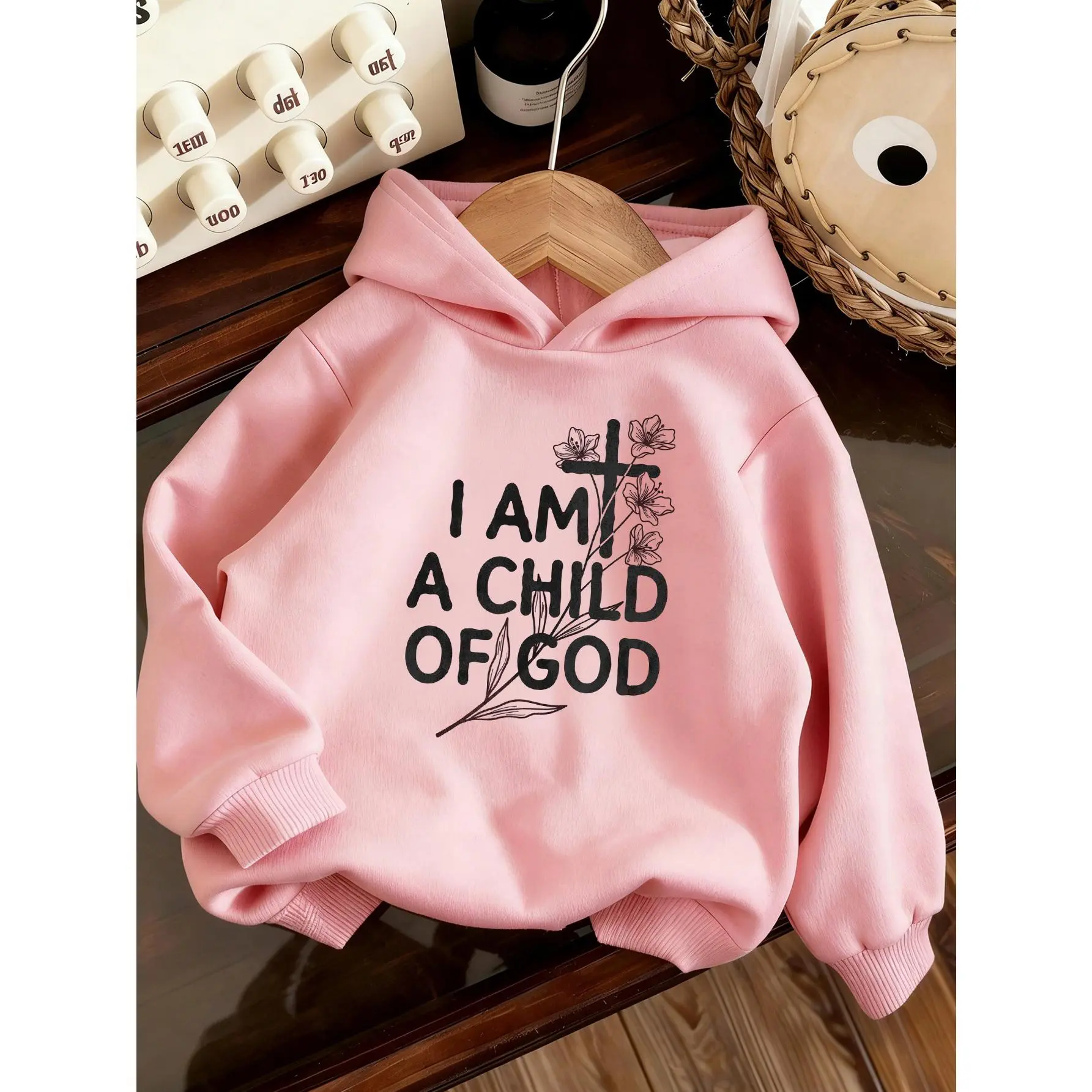 Girl's Hooded Sweatshirt "I AM A CHILD OF GOD" Simple Religious Text Print, Stylish, Versatile, Casual, and Gentle Top