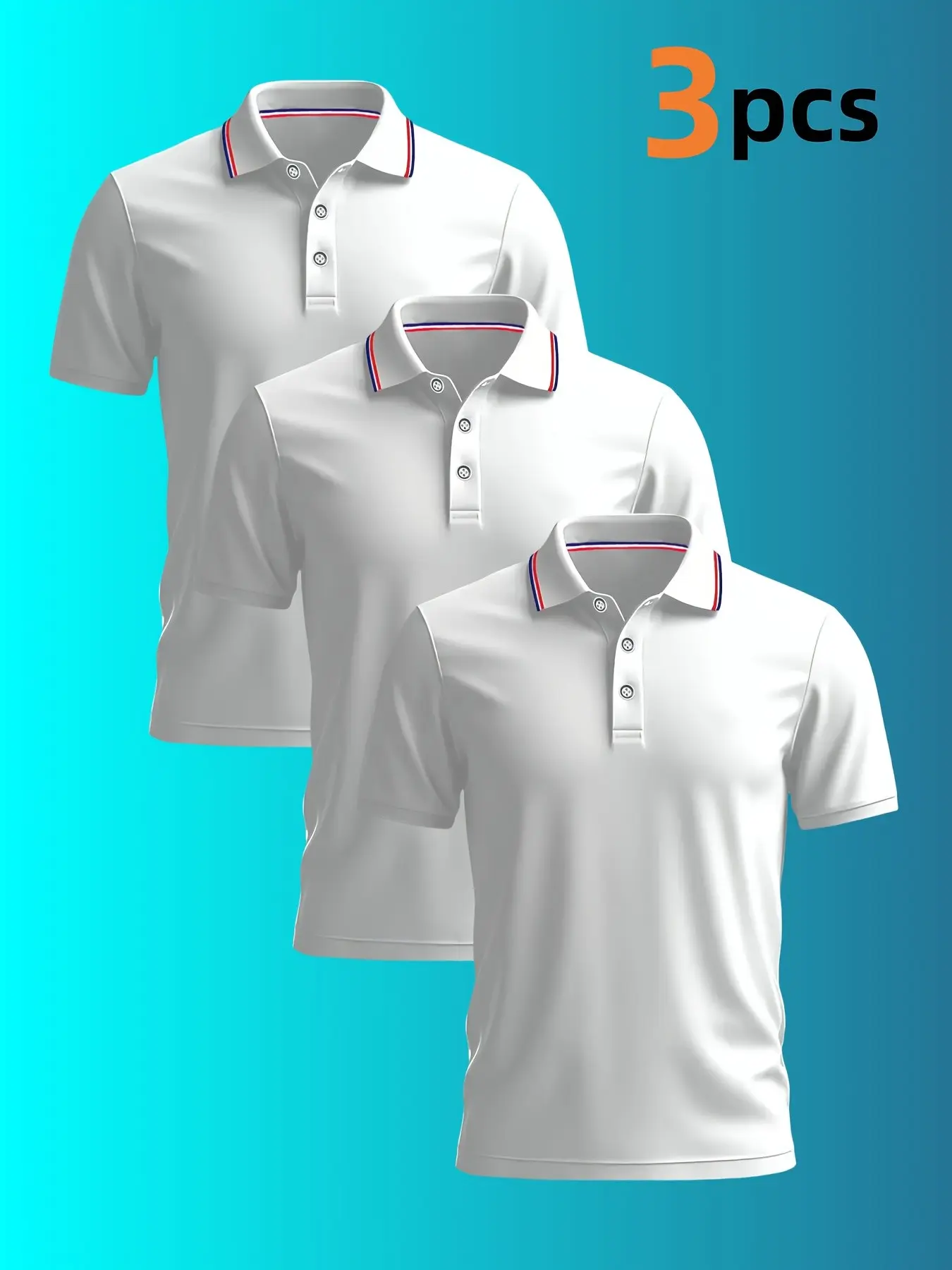 3-Pack Men's Casual Solid Color Polo Shirts, Comfortable Buttoned Neck, Business Golf Shirt, Casual Breathable Sportswear, Outdoor Sport T-Shirts, Soft Breathable, Casual Sporty Shirt