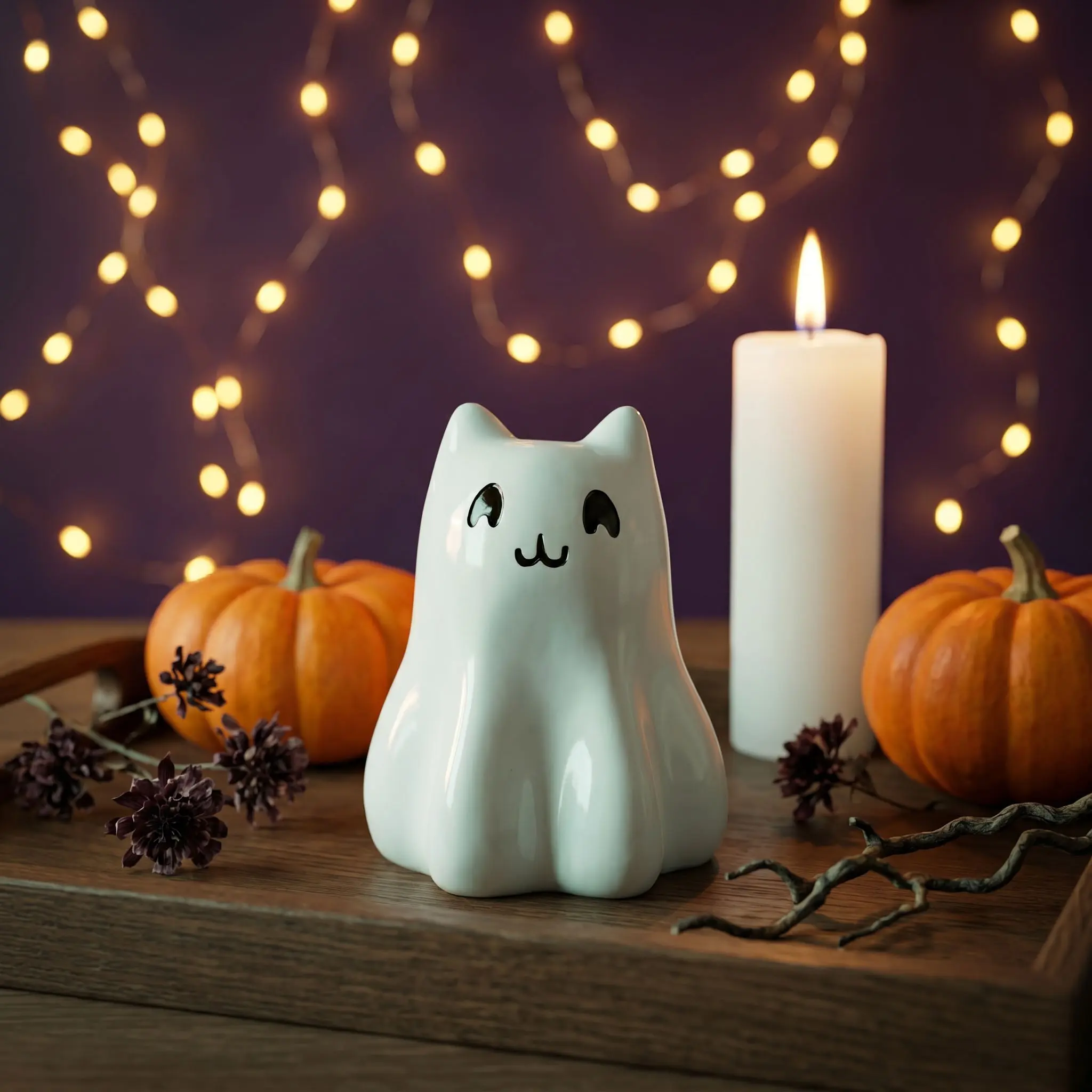Ghost Cat Resin Ornament, Home Decor Item, Desktop Mini Sculpture, Small Gift, Halloween Decoration, 1pc