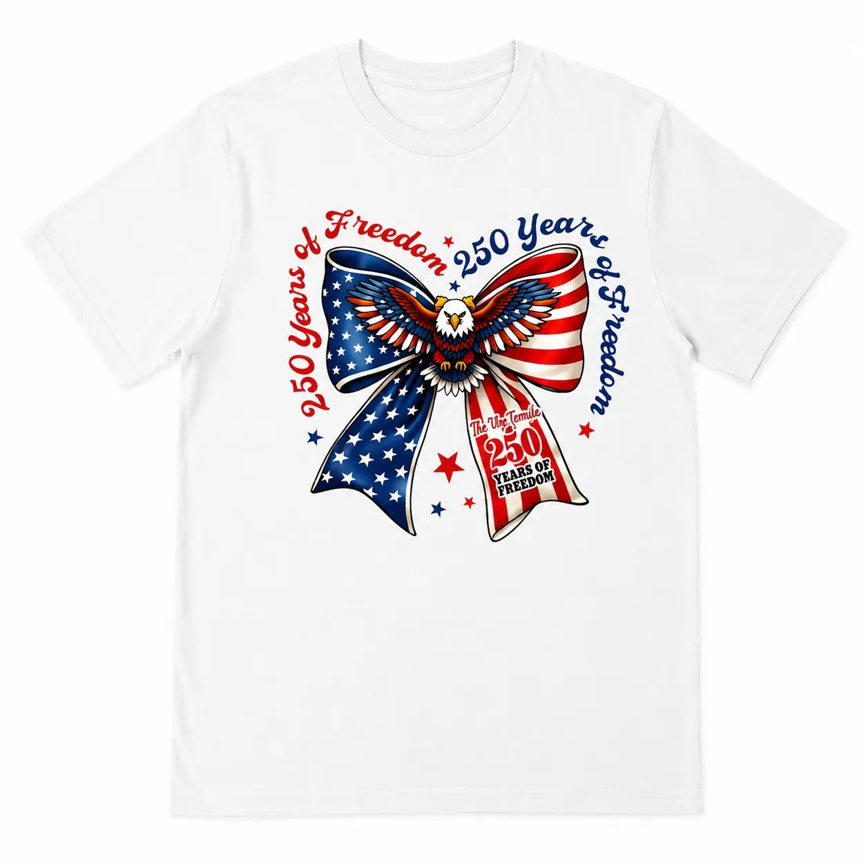 Eagle Flag Bow 250 Years Of Freedom Print T Shirt White Casual Loose Fit For Everyday Wear And Outdoor Activities