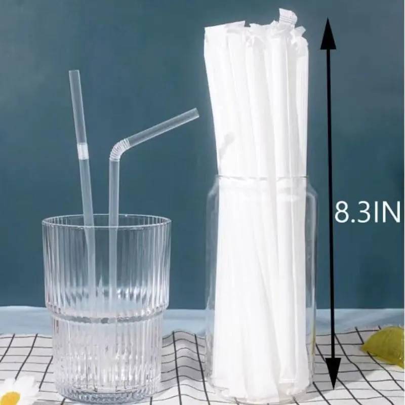 100pcs Flexible Plastic Straws, 8 Inch Multicolor Striped, Transparent Bendable Disposable Straws for Drinks, Juice, Milk, Tea, Party Use