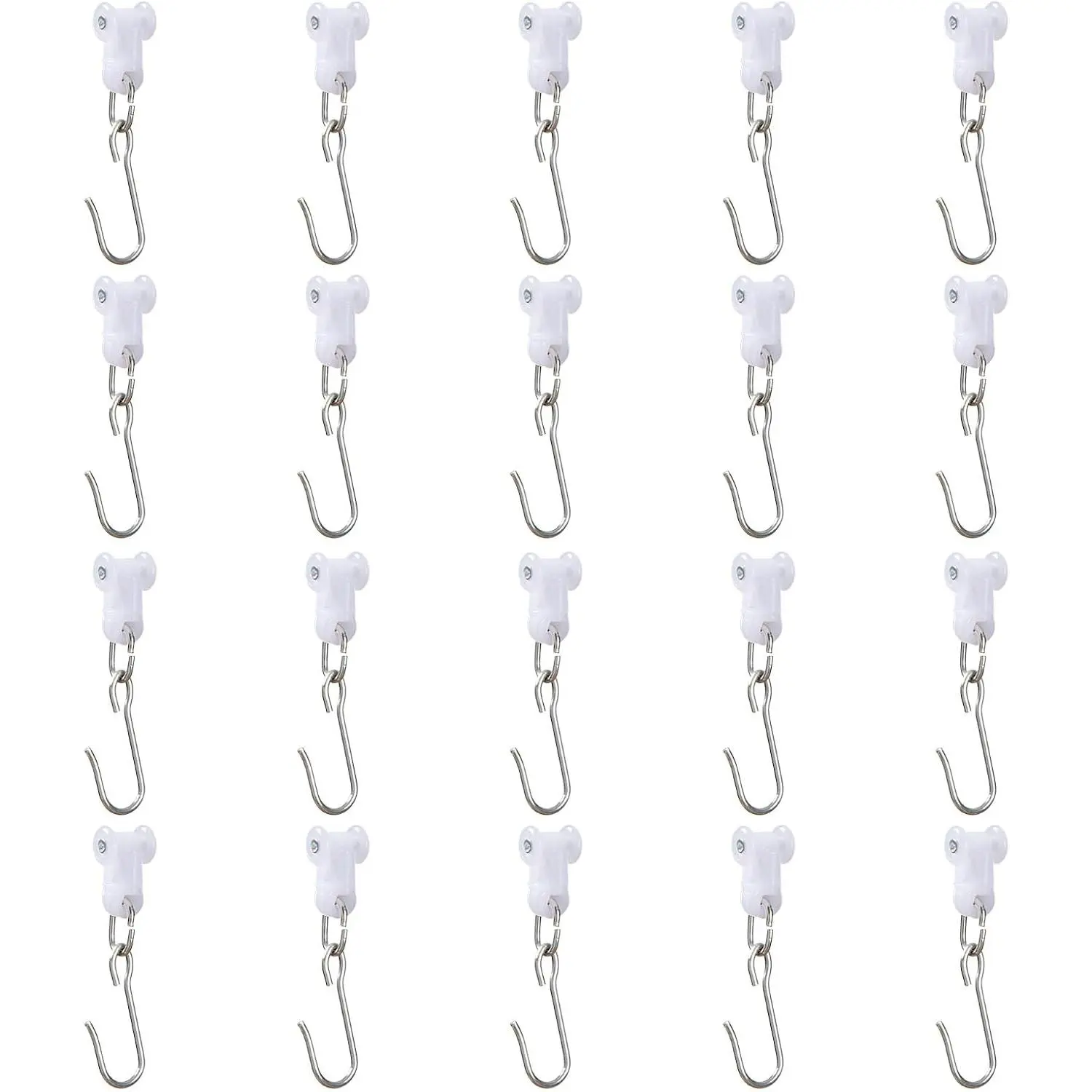 Stainless Steel Curtain Hooks with  Wheel - Curtain Track Hooks for Ceiling and Room Divider, 20 Pack