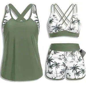 Women 3 Piece Tankini Swimsuits - Tummy Control Tank Top with Bra Modest Bathing Suit with Pockets Boyshorts Bottom 2026