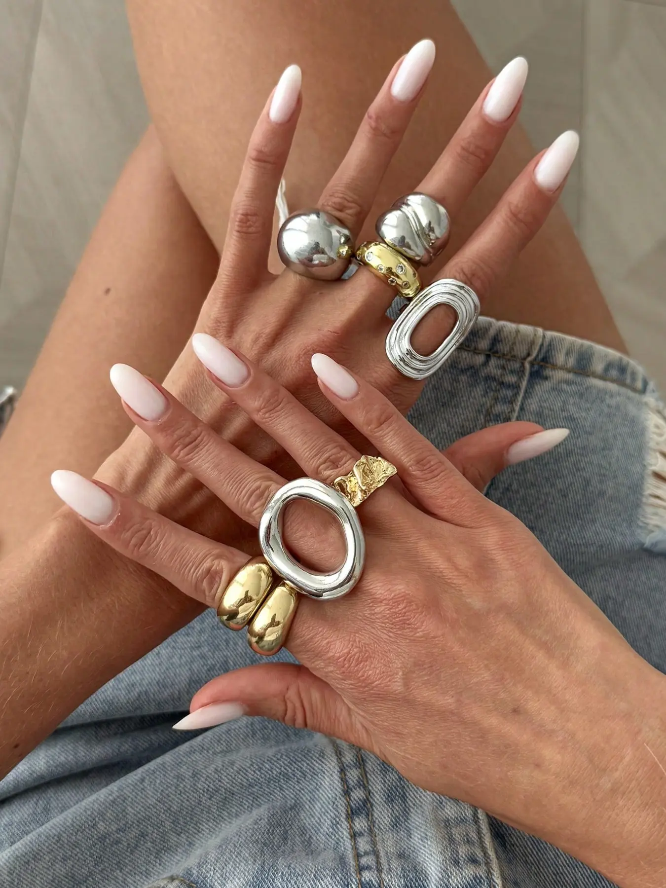 8pcs Bohemian Style Chunky Mixed Metal Rings, Stackable Gold And Silver Tone Personalized Rings, Suitable For Daily And Party Wear