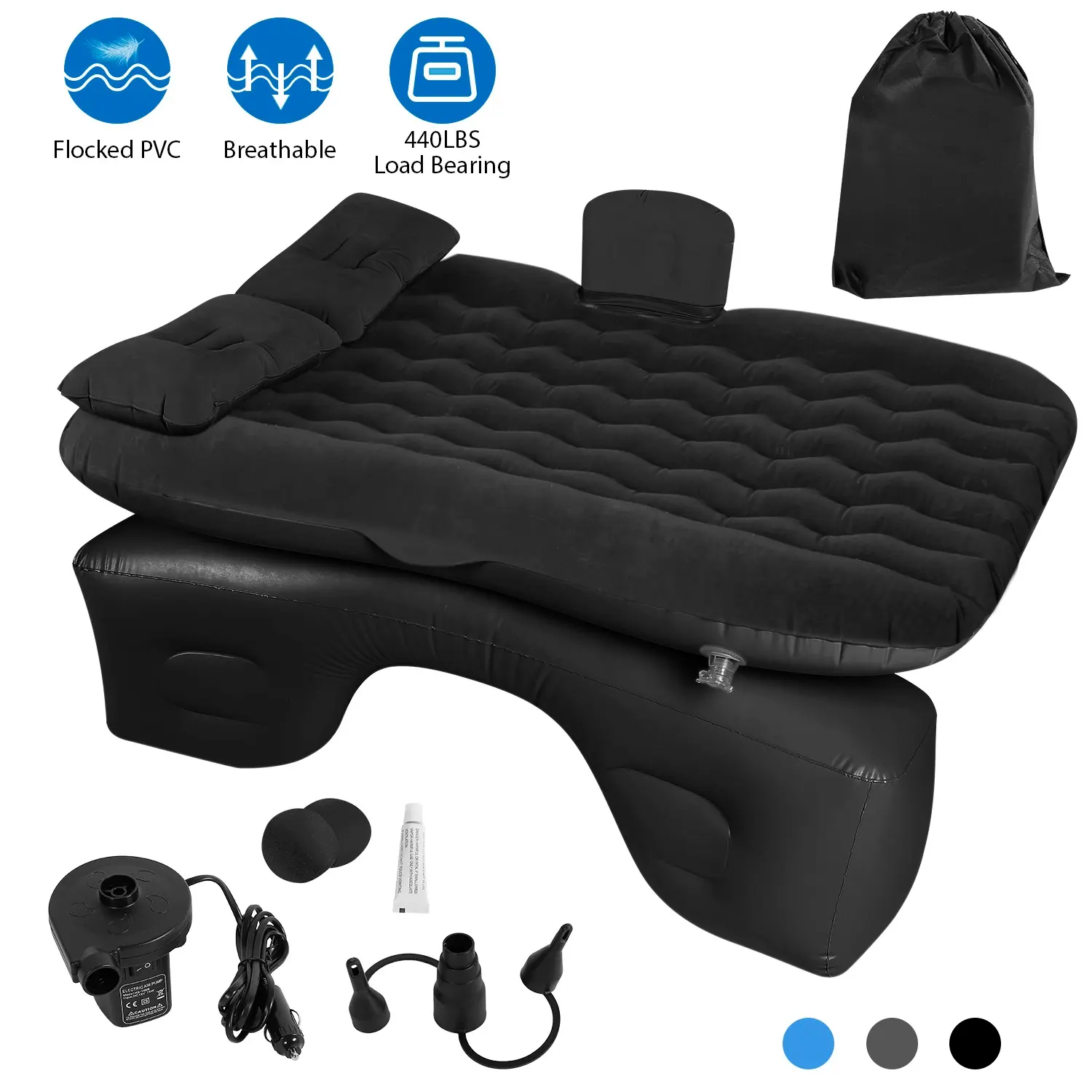 Inflatable Car Air Mattress Bed, Portable SUV Back Seat Air Mattress for Travel, Camping, Road Trips & Car Sleeping with Air Pump